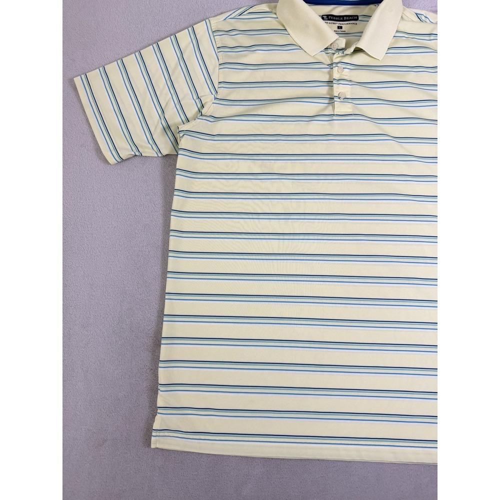 Pebble Beach Dry Luxe Performance Polo Shirt Men's Large Striped Golf Yellow - Picture 5 of 16